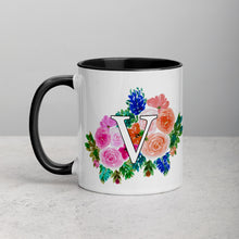 Load image into Gallery viewer, Letter V Floral Mug