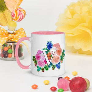 Letter V Floral Mug